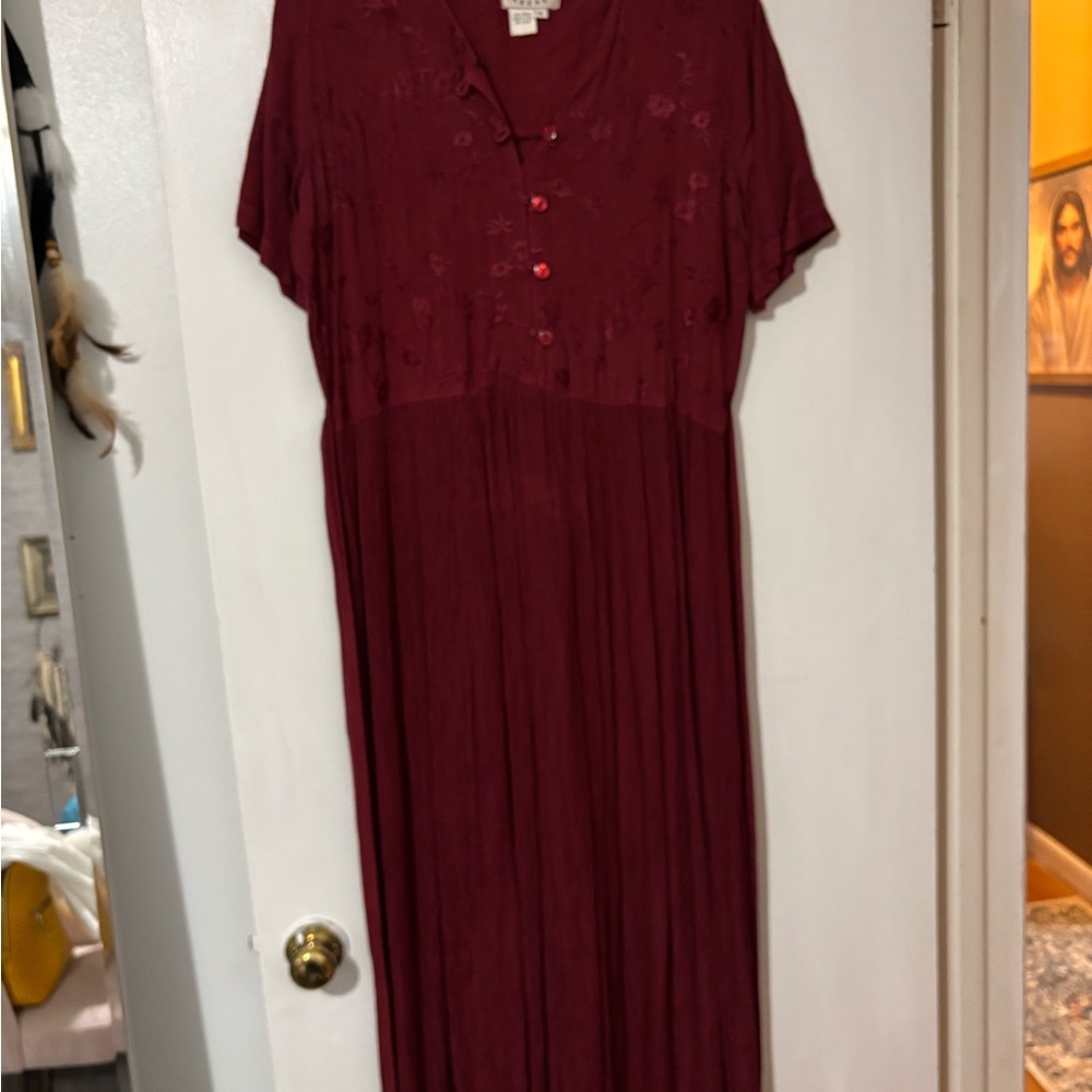 Red Buttoned Maxi Dress with Notched Collar